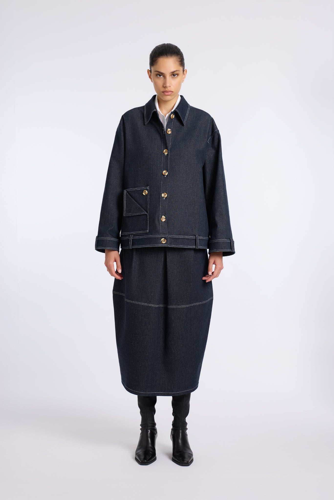 NAVY DENIM CONIC SKIRT