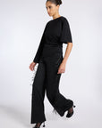 BLACK BEGONYA BLOUSE WITH SLIT SLEEVE DETAIL