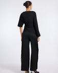 BLACK BEGONYA BLOUSE WITH SLIT SLEEVE DETAIL