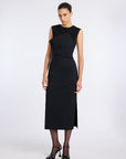 BLACK SLEEVELESS DRAPED DRESS