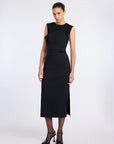 BLACK SLEEVELESS DRAPED DRESS