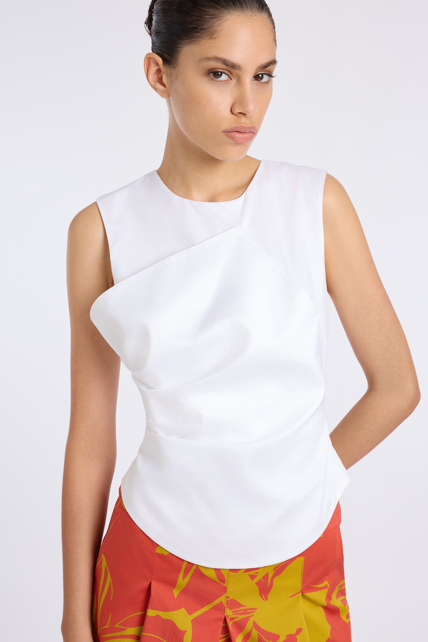 WHITE ZAMBAK BLOUSE WITH PLEATED WAIST