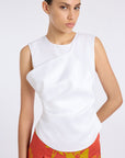 WHITE ZAMBAK BLOUSE WITH PLEATED WAIST
