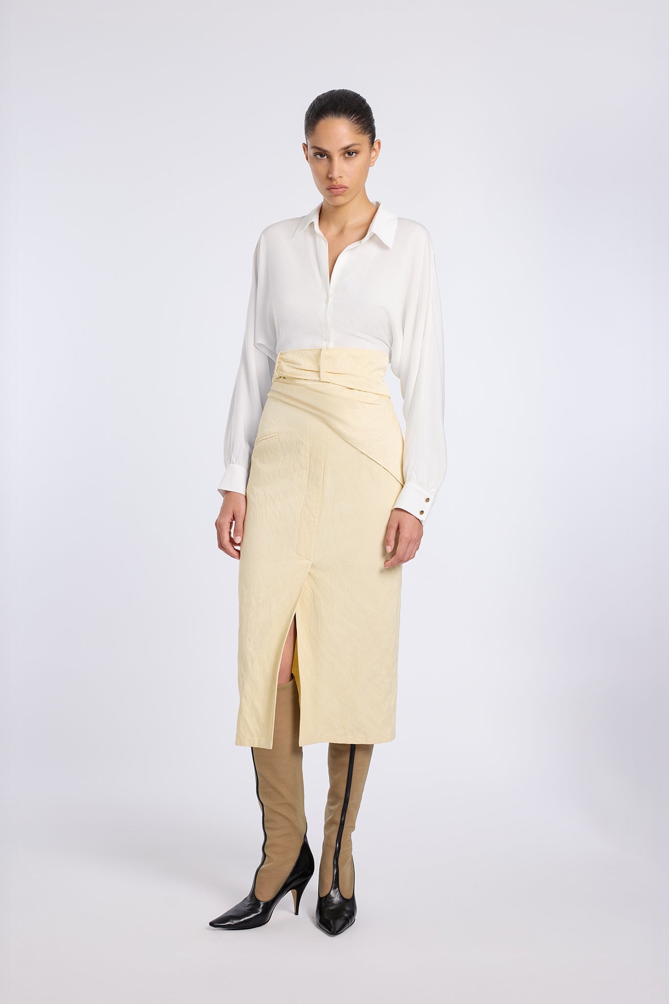SCARF DETAILED BUTTER YELLOW SKIRT