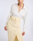 SCARF DETAILED BUTTER YELLOW SKIRT