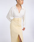 SCARF DETAILED BUTTER YELLOW SKIRT