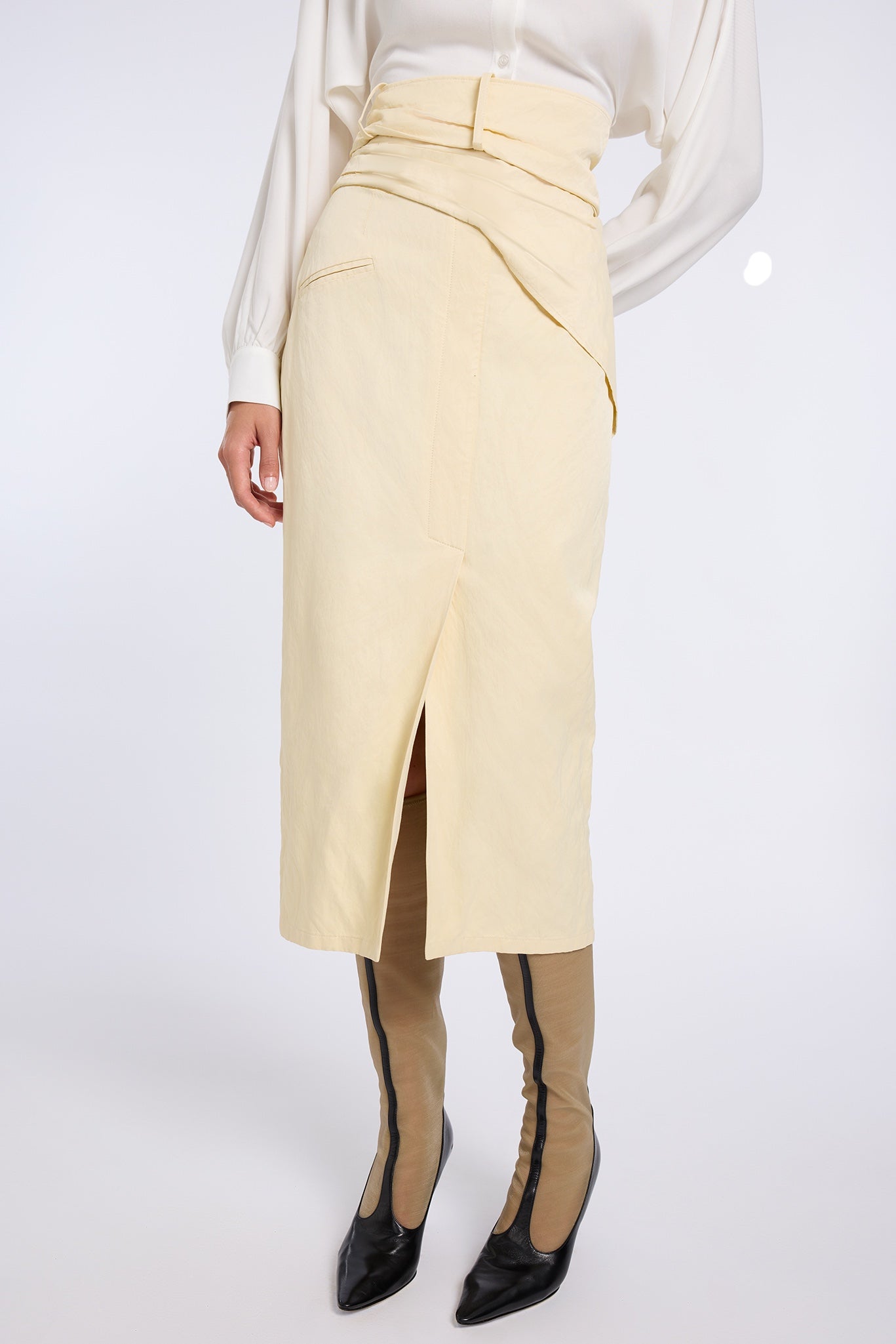 SCARF DETAILED BUTTER YELLOW SKIRT