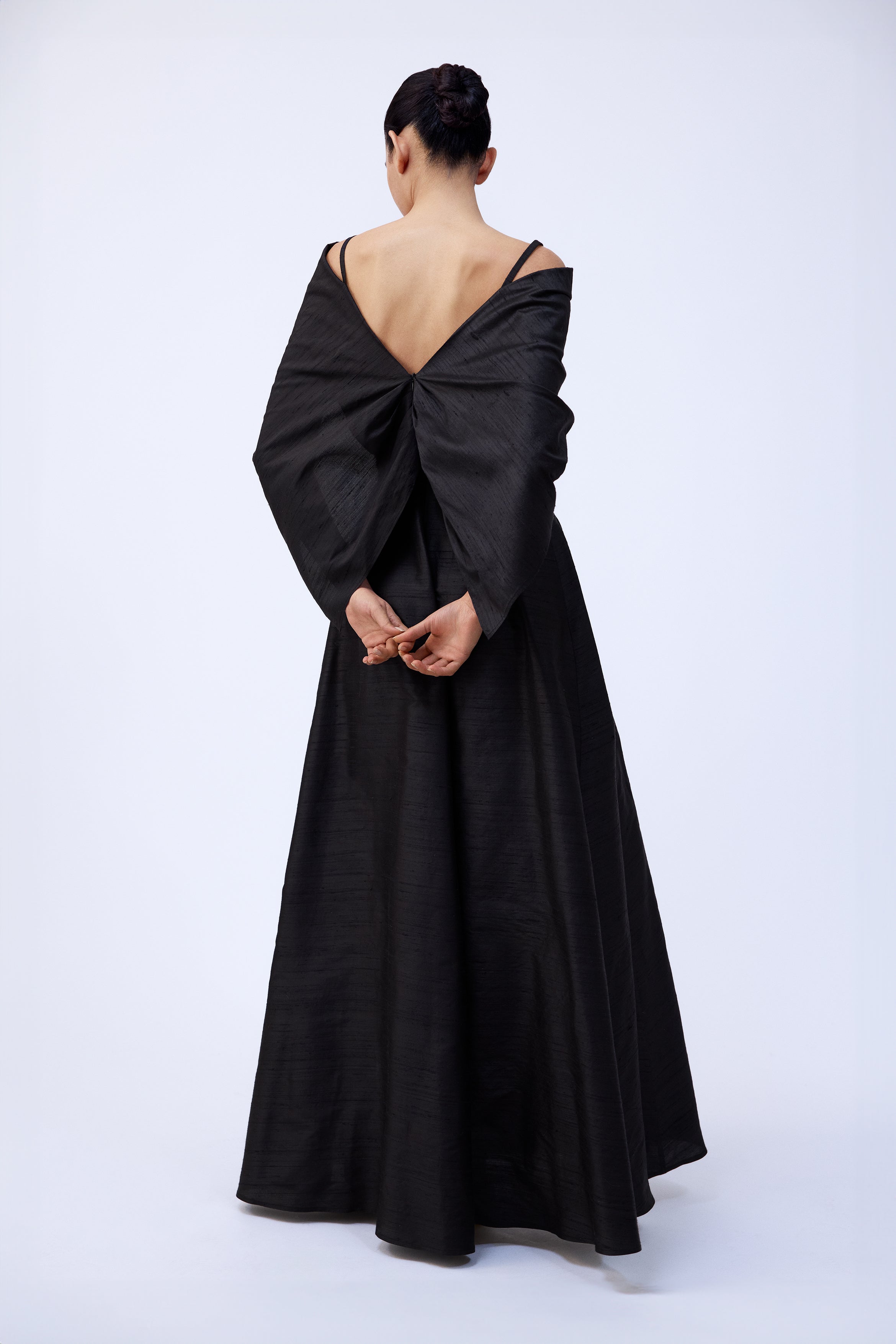 DRAPED SHAWL SHANTUNG DRESS
