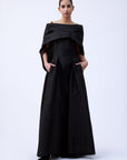 DRAPED SHAWL SHANTUNG DRESS