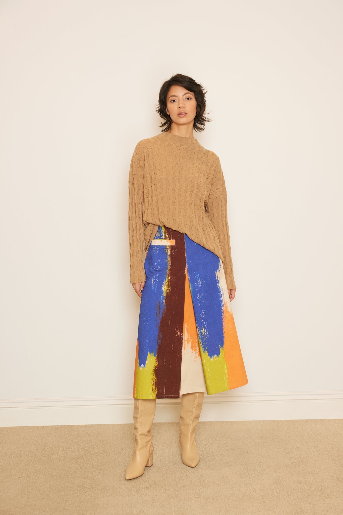 ZIGZAG BRAIDED CASHMERE BLEND SWEATER