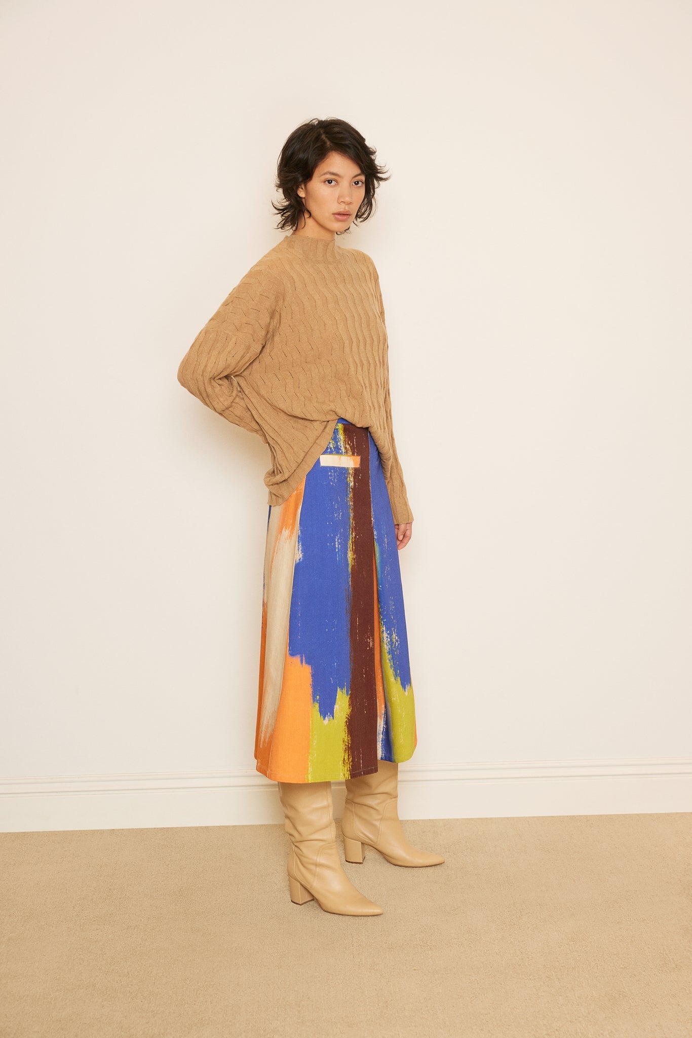 ZIGZAG BRAIDED CASHMERE BLEND SWEATER