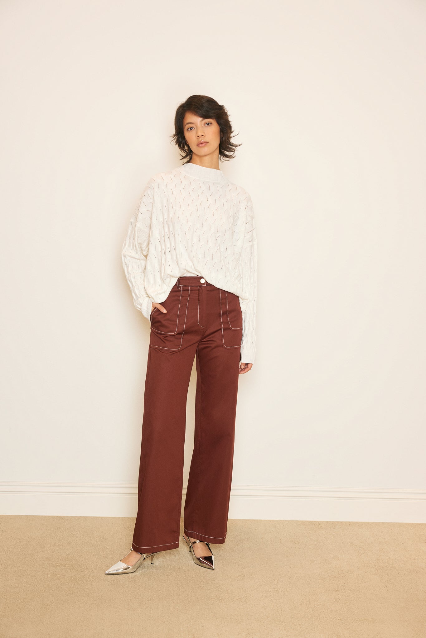 ZIGZAG BRAIDED CASHMERE BLEND SWEATER