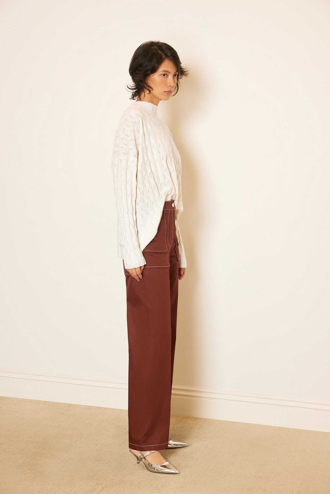ZIGZAG BRAIDED CASHMERE BLEND SWEATER