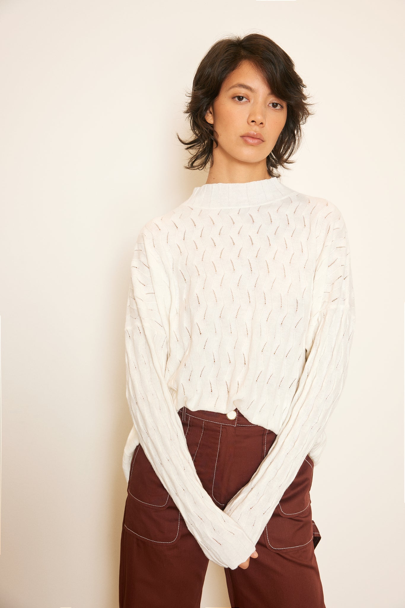 ZIGZAG BRAIDED CASHMERE BLEND SWEATER