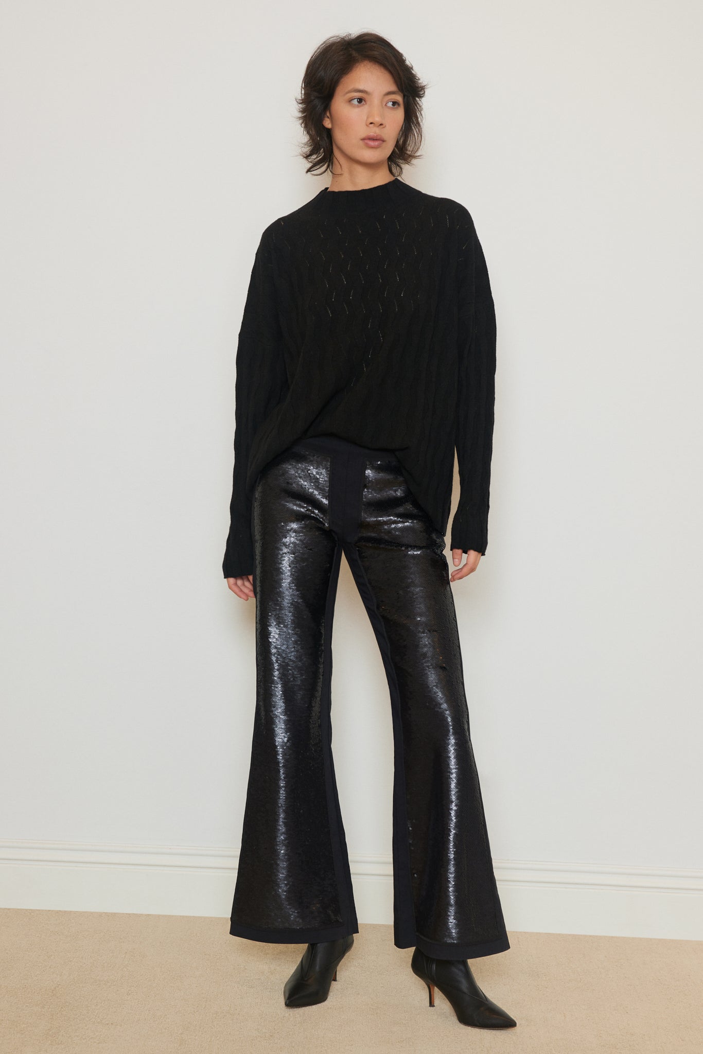ZIGZAG BRAIDED CASHMERE BLEND SWEATER