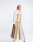 PLEATED SKIRT WITH CONTRAST FABRICS