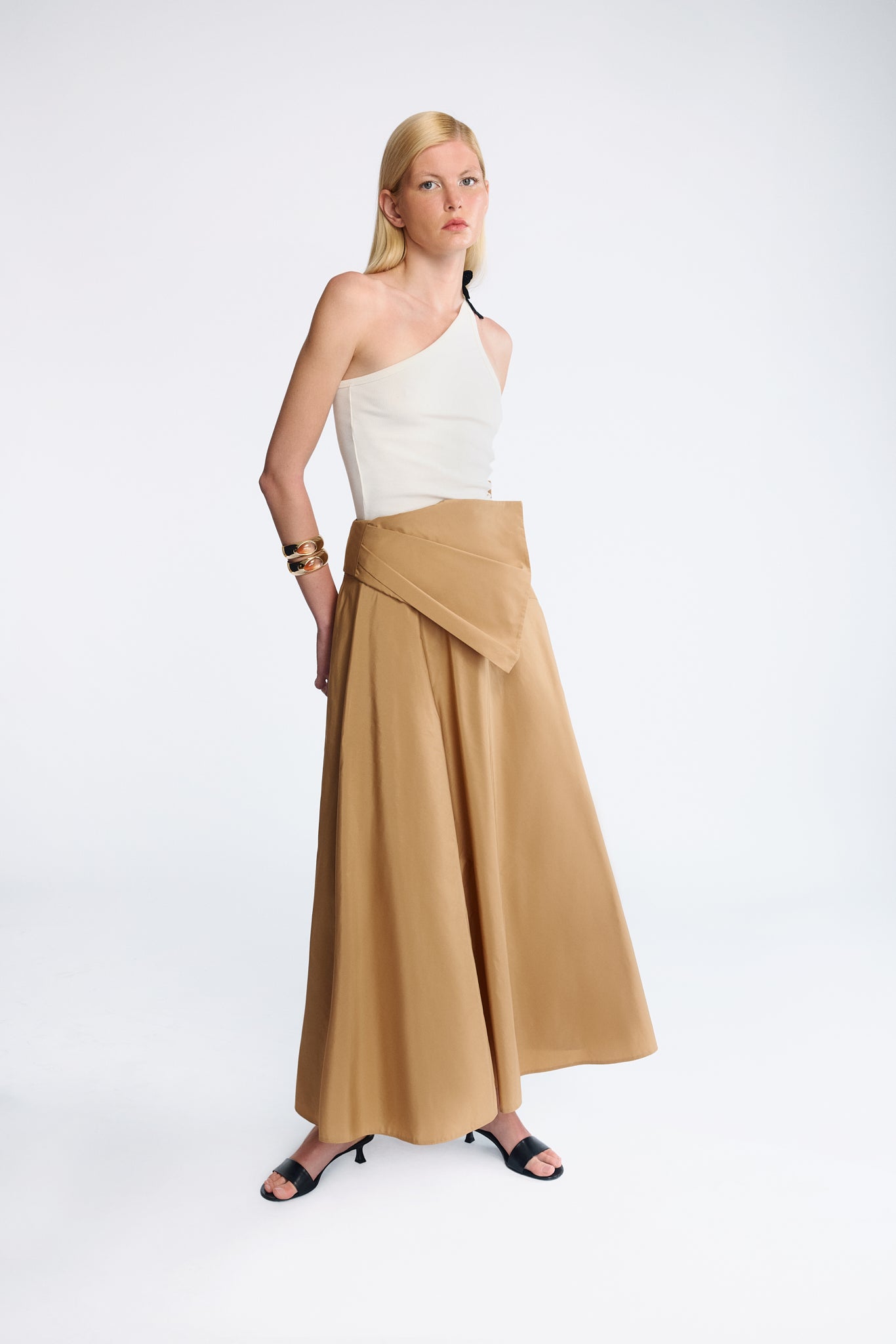 A-LINE MIDI SKIRT WITH A PLEATED BOW ON WAIST