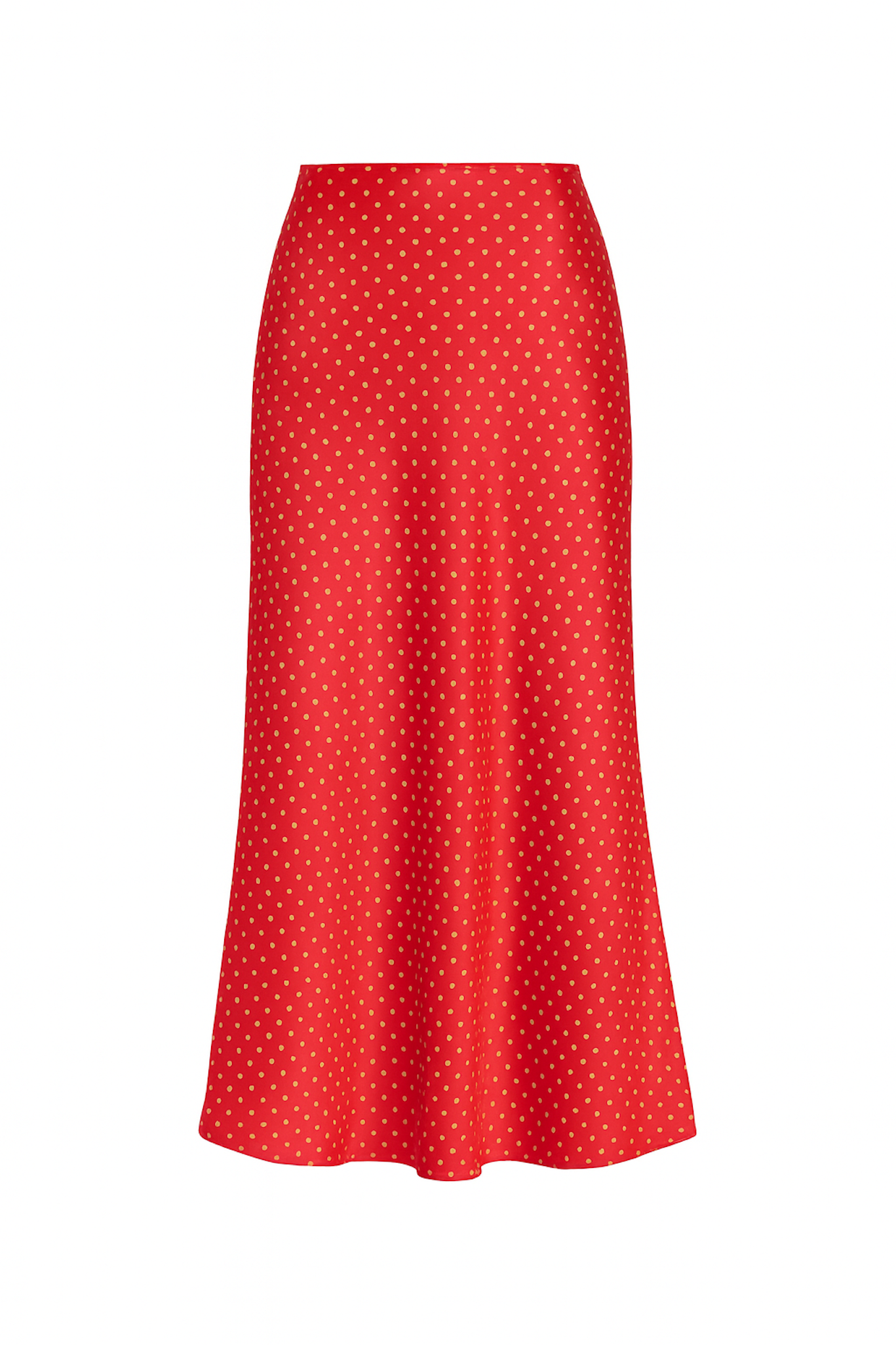 RED POLKA DOT BIAS-CUT MIDI SKIRT