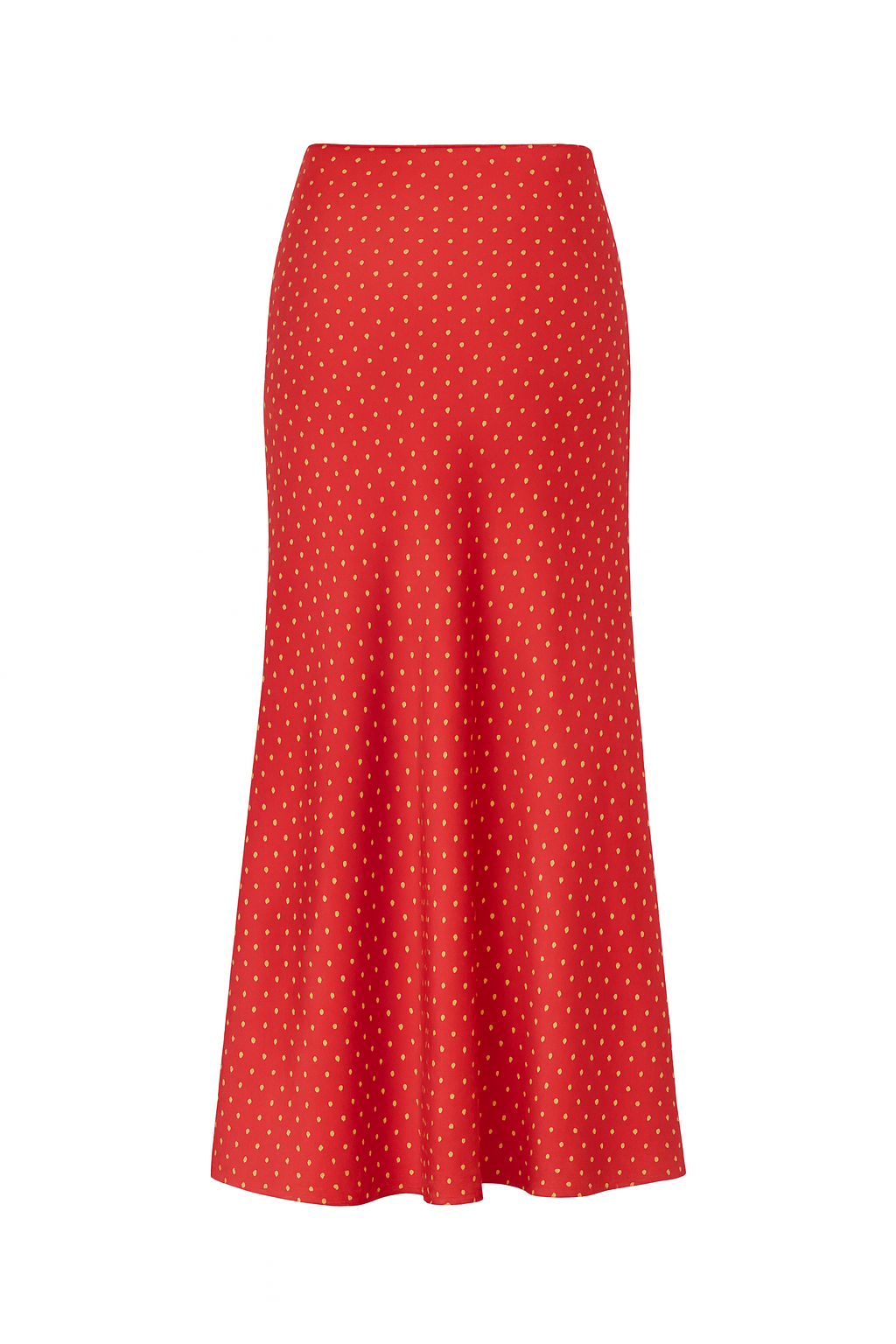 RED POLKA DOT BIAS-CUT MIDI SKIRT