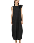 BLACK TAFFETA DRESS WITH FLOUNCE ACCESSORY