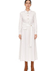BELT DETAILED LONG SLEEVE WHITE DRESS