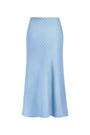 BLUE POLKA DOT BIAS-CUT MIDI SKIRT