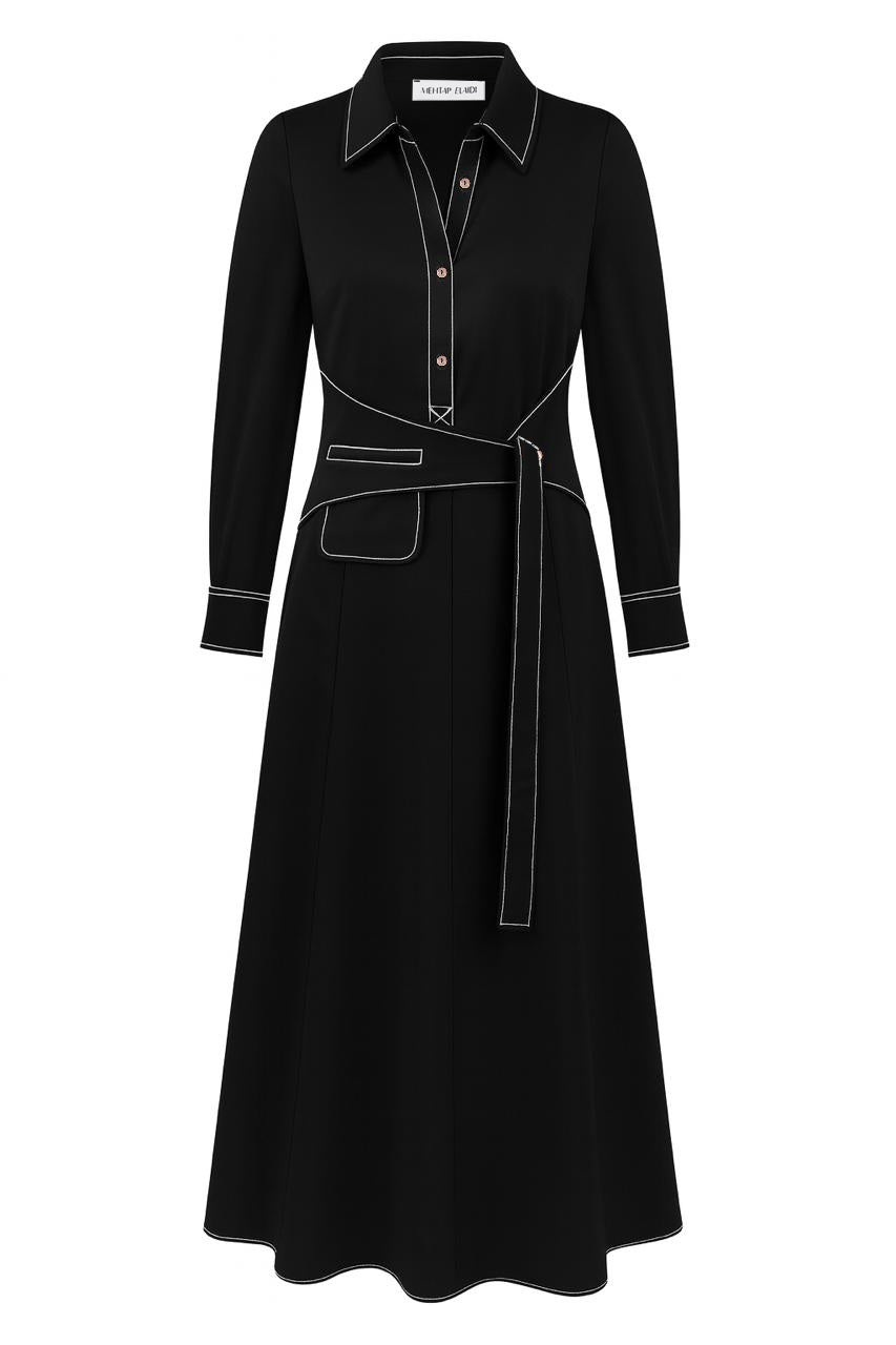 BELT DETAILED LONG SLEEVE DRESS