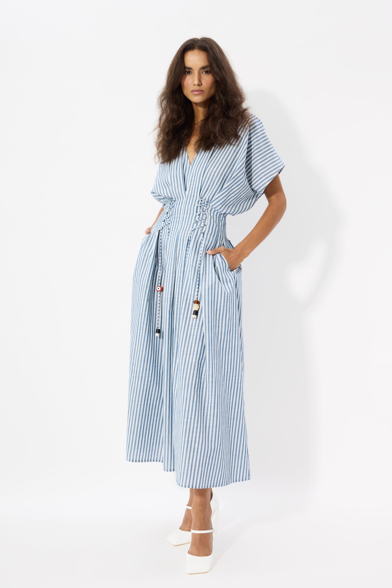 STRIPED DRESS WITH BEADS
