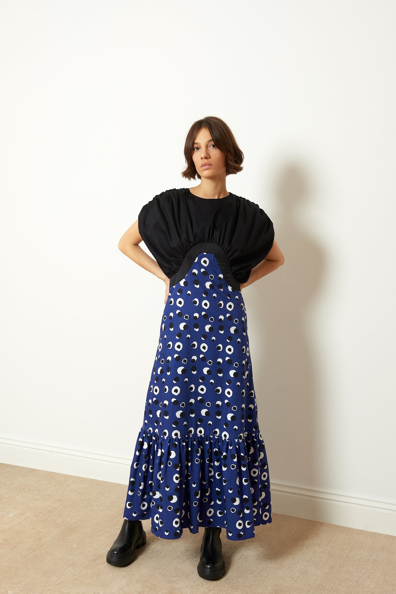 WAVE PANELED COLOR BLOCK DRESS