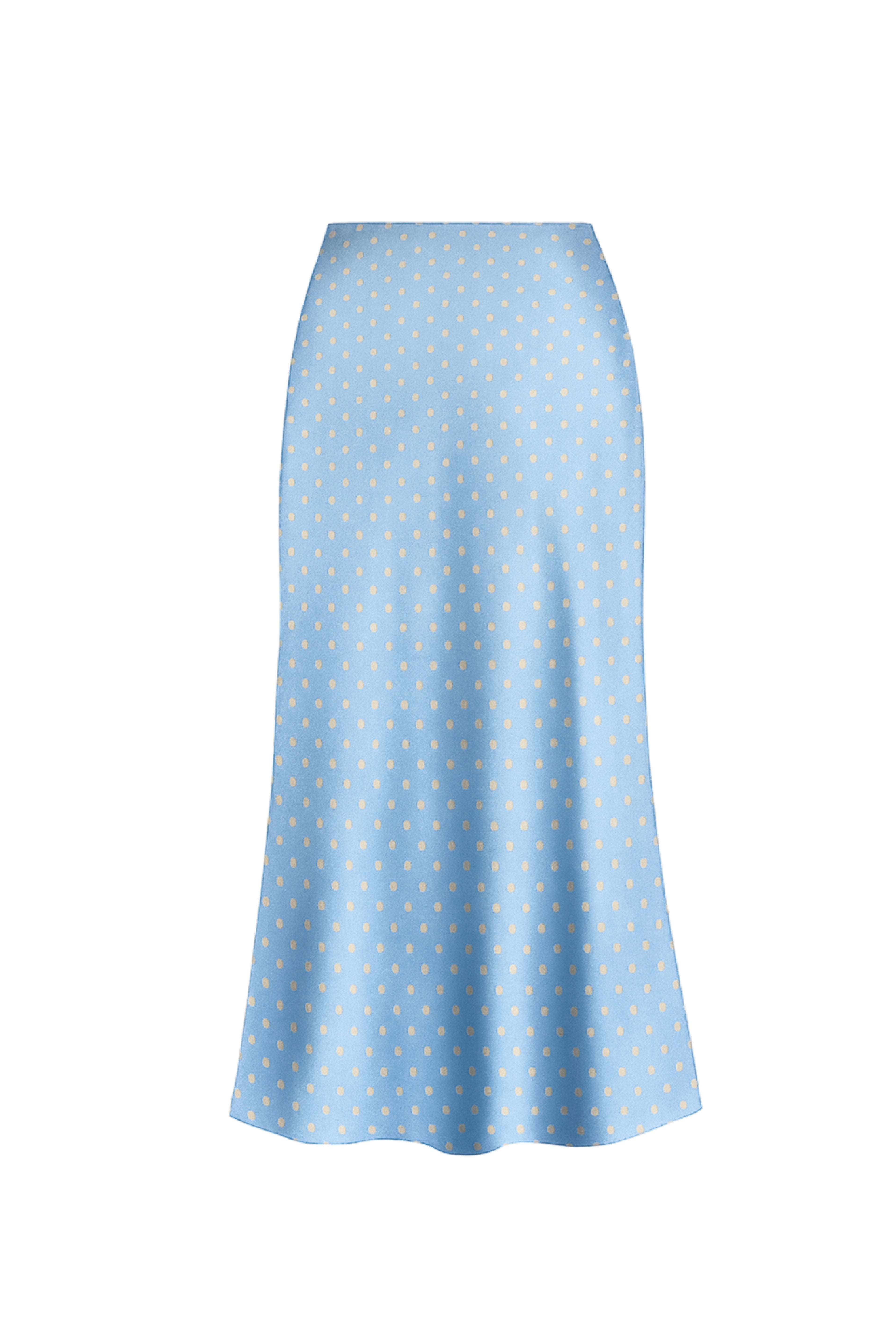 BLUE POLKA DOT BIAS-CUT MIDI SKIRT