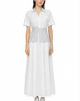 WHITE DRESS WITH BLUE STRIPED CORSET