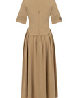 CAMEL POPLIN CORSET DETAILED DRESS