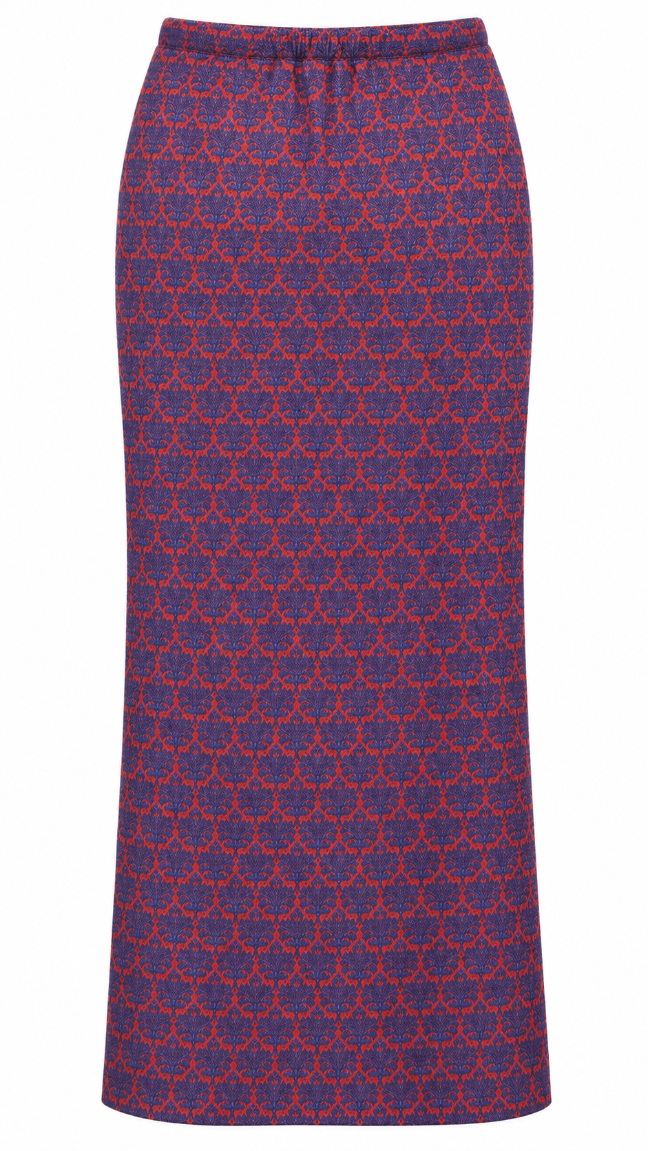 ORANGE AND BLUE BROCADE MIDI SKIRT