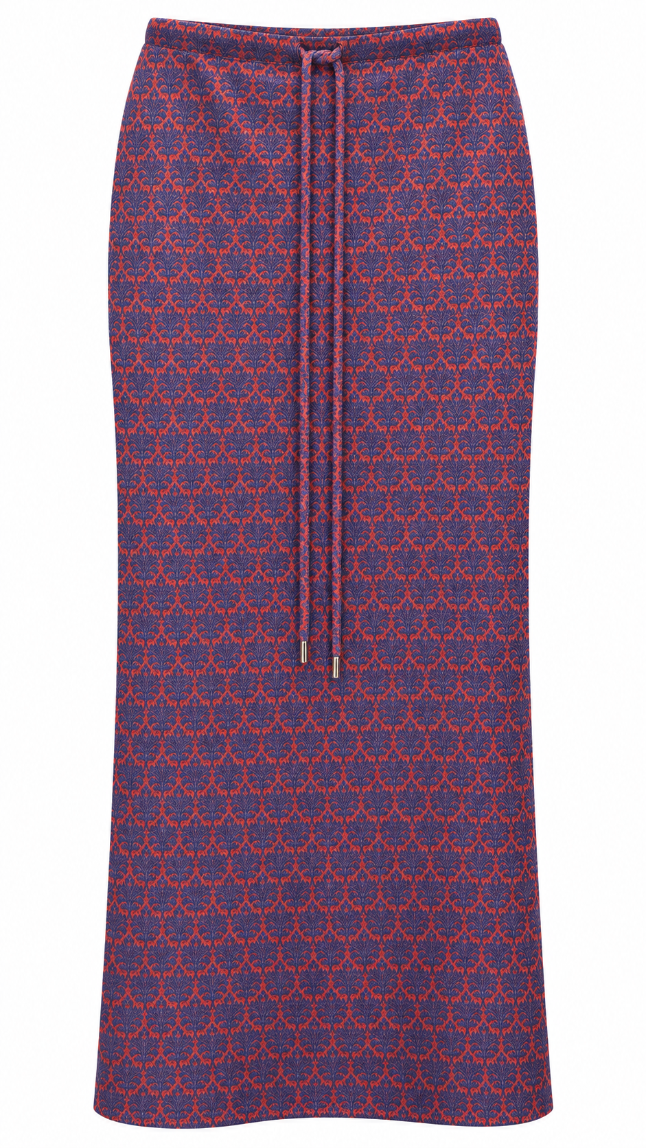 ORANGE AND BLUE BROCADE MIDI SKIRT