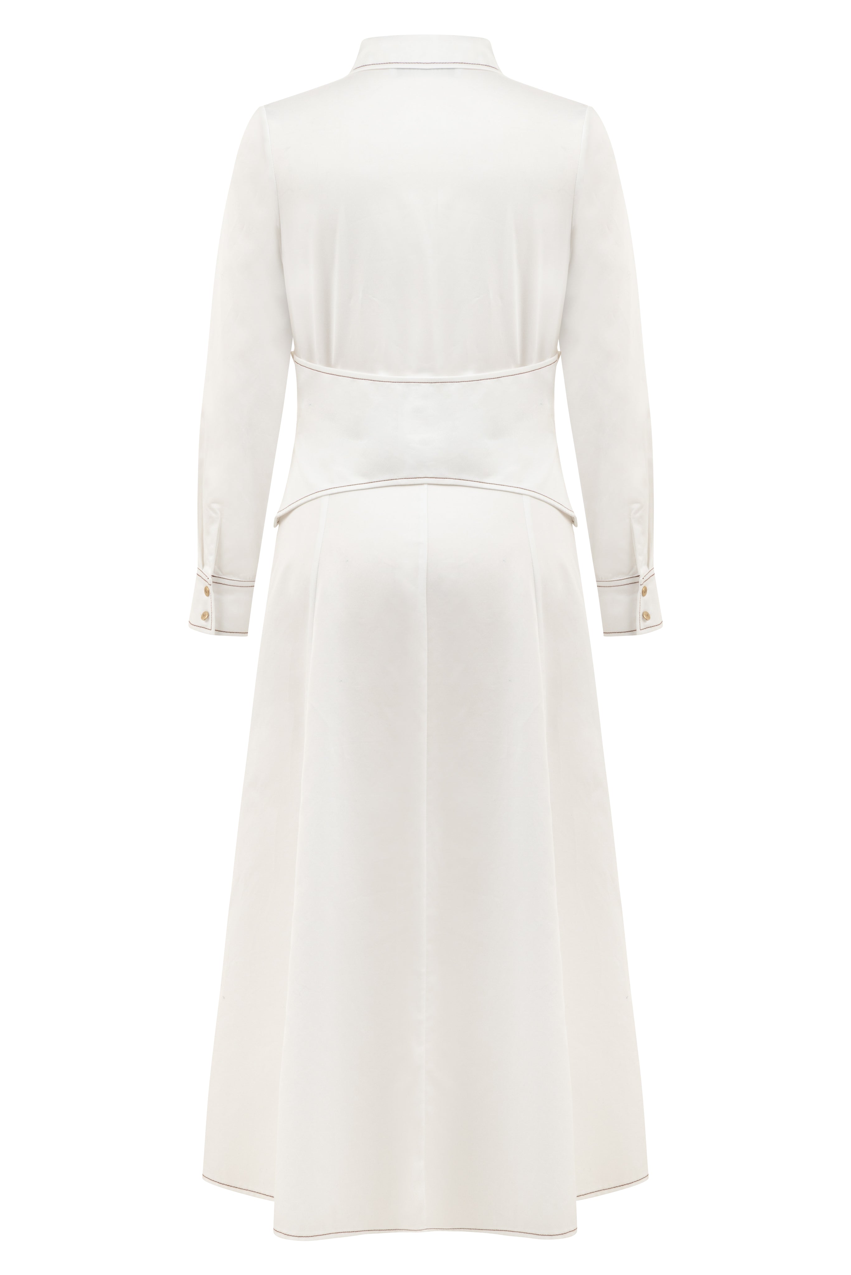 BELT DETAILED WHITE LONG SLEEVE DRESS