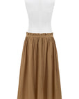 WHITE TOP CAMEL SKIRT DRESS
