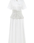 WHITE DRESS WITH BLUE STRIPED CORSET