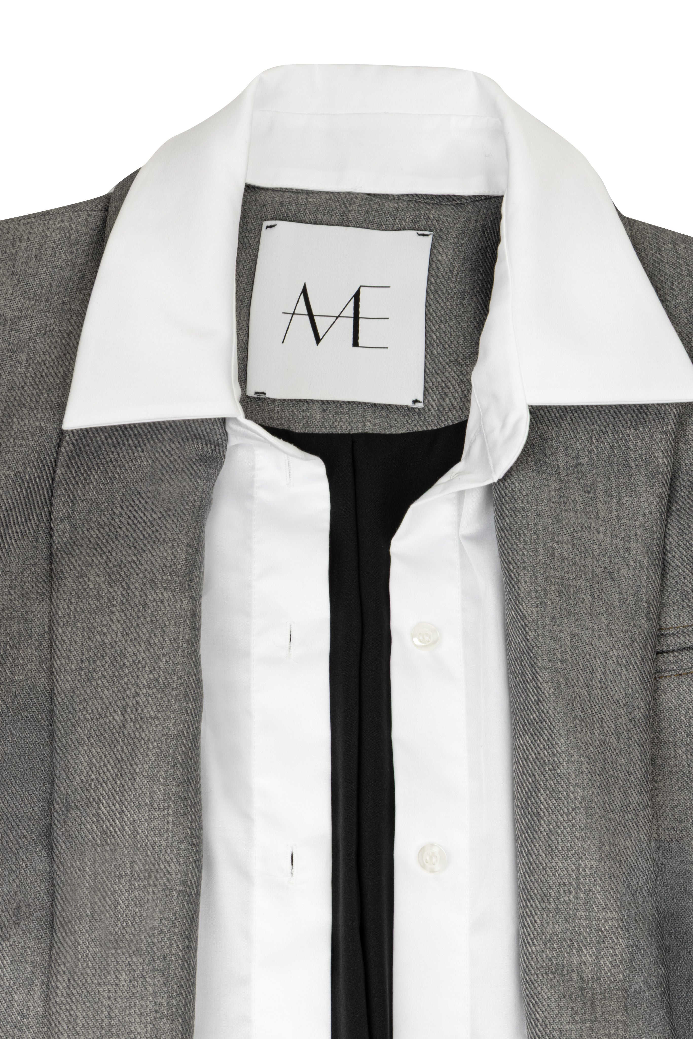 GREY JACKET WITH WHITE COLLAR