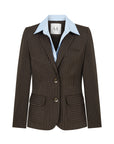 BROWN JACKET WITH BLUE COTTON COLLAR