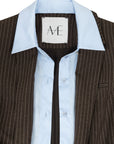 BROWN JACKET WITH BLUE COTTON COLLAR