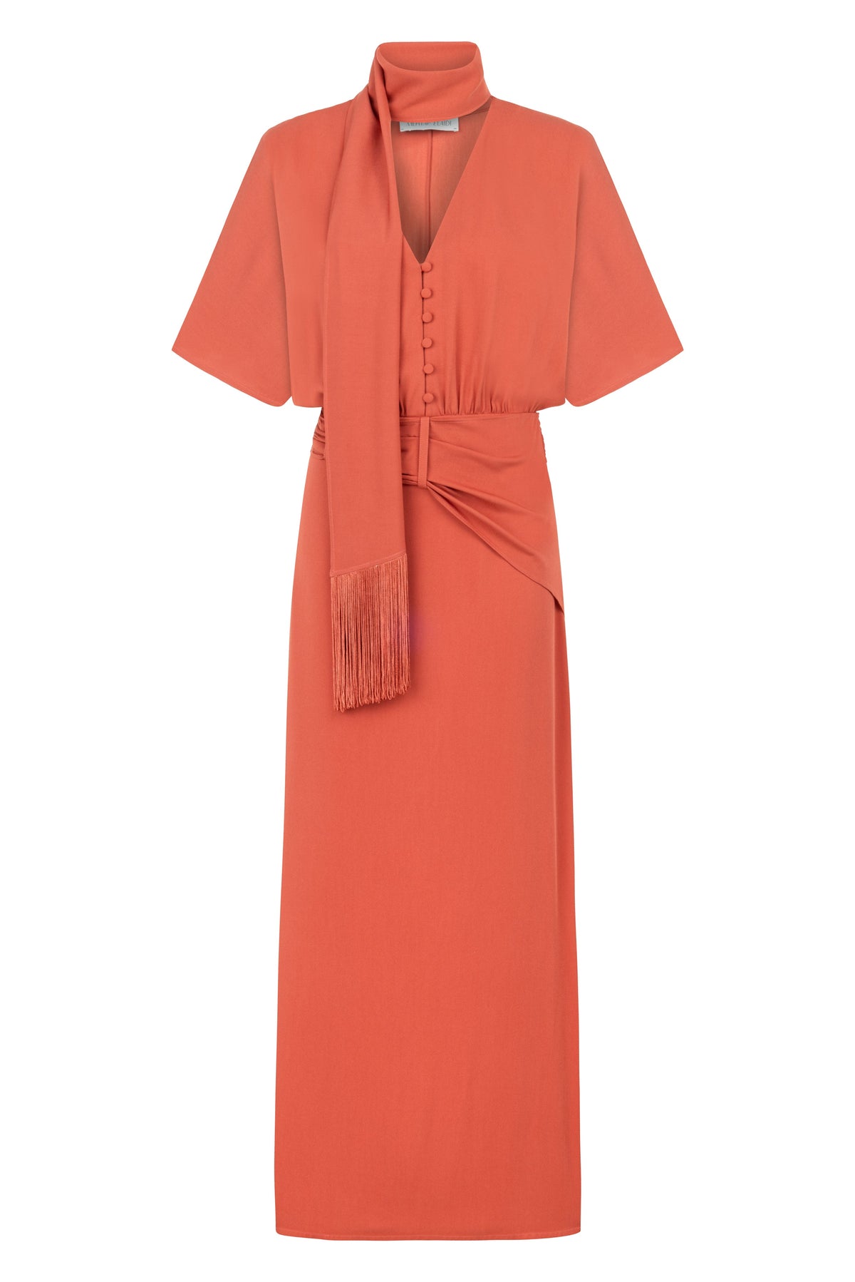 CORAL DRESS WITH SHAWL DETAIL