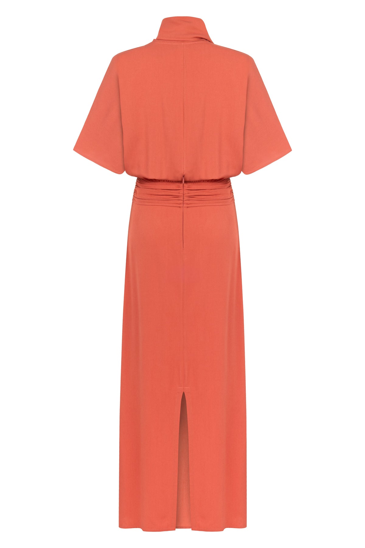 CORAL DRESS WITH SHAWL DETAIL