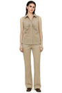 BEIGE FLARED PANTS WITH TOPSTICHING