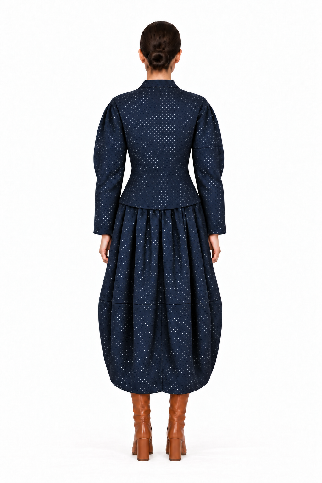 NAVY POLKA-DOT BALLOON MIDI SKIRT
