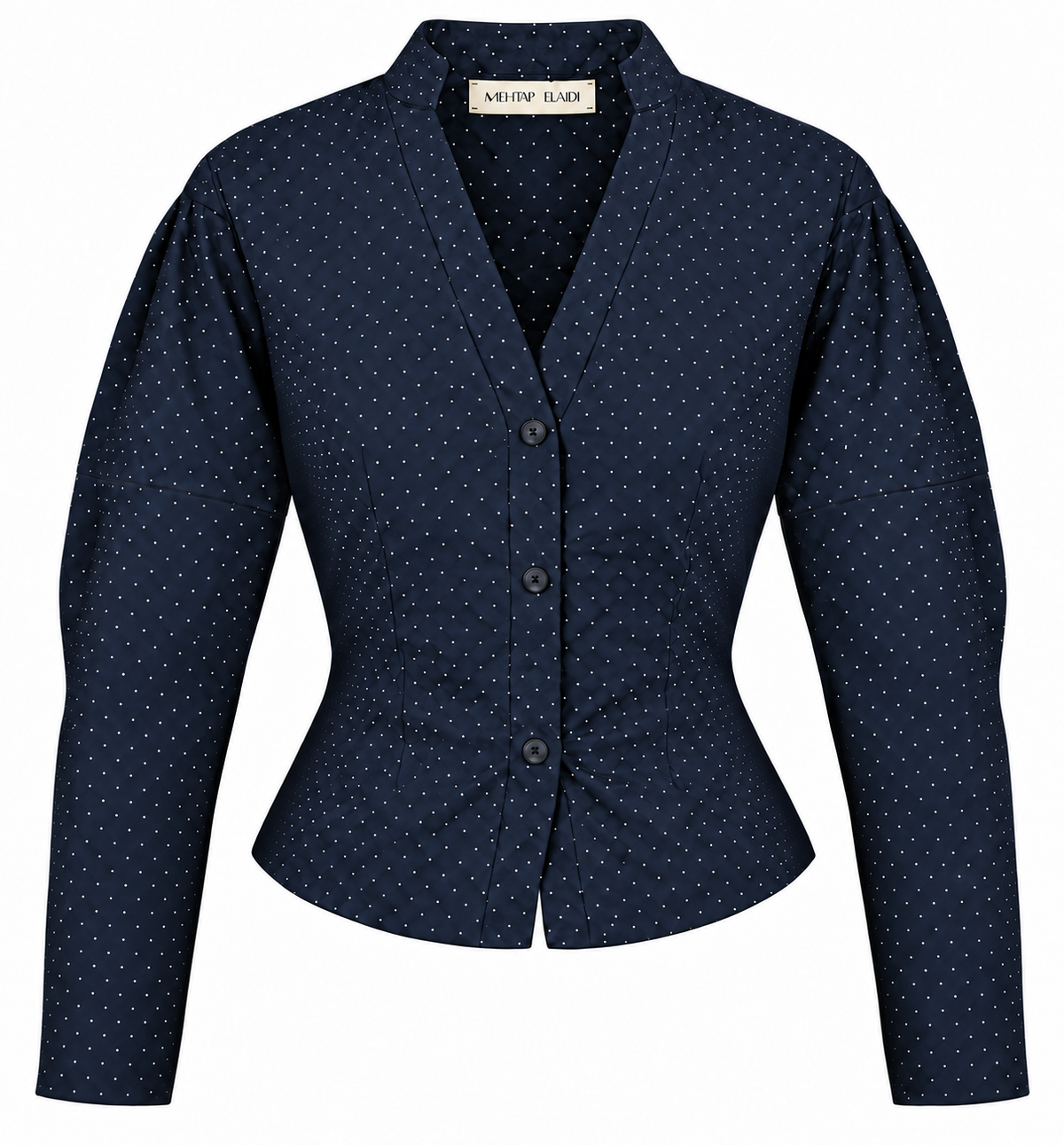 LIVIA NAVY BLUE SHIRT WITH WHITE POLKA DOTS
