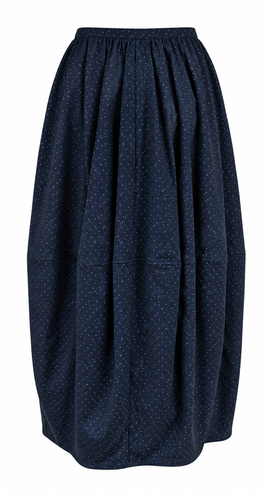 NAVY POLKA-DOT BALLOON MIDI SKIRT
