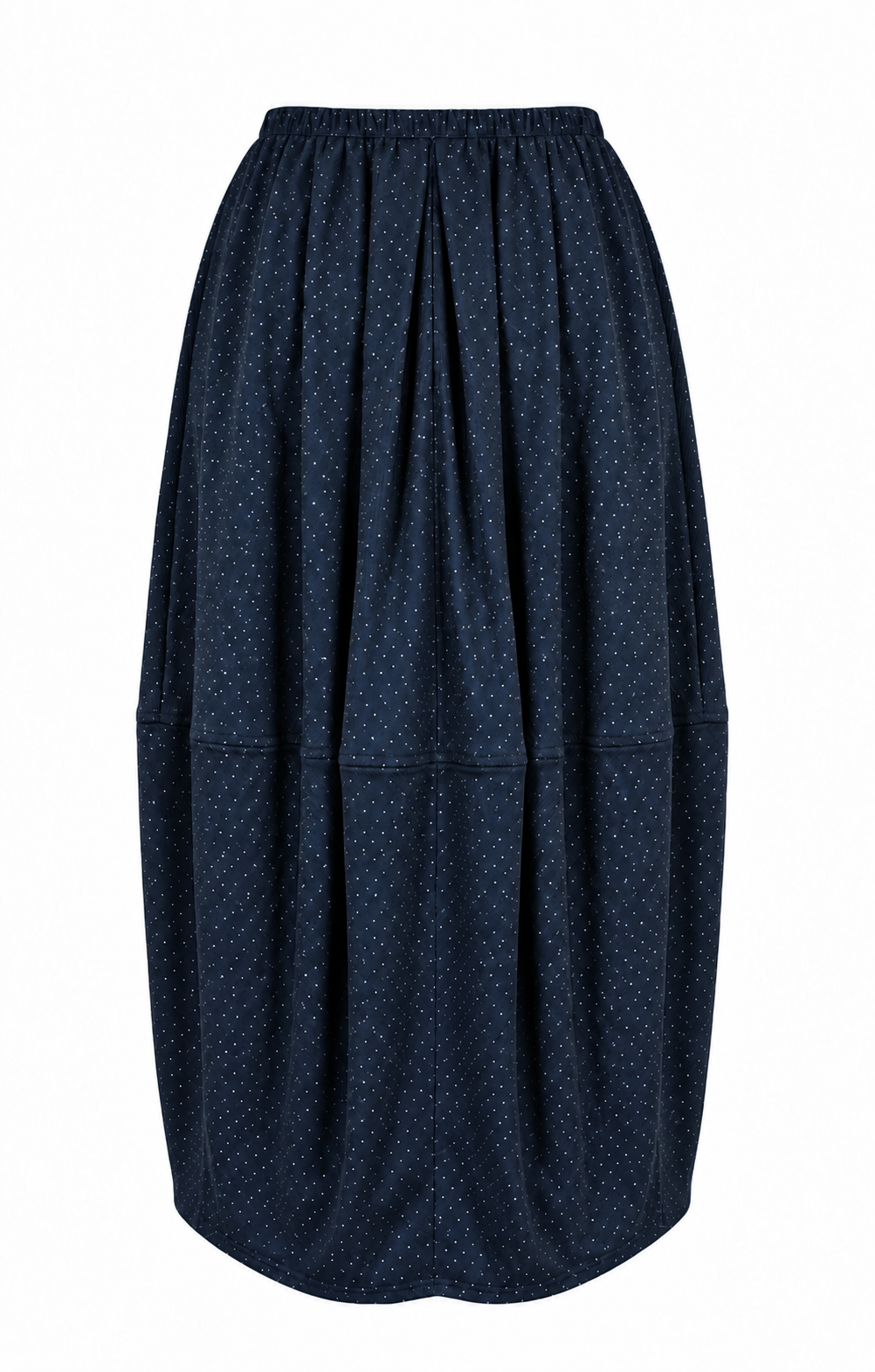 NAVY POLKA-DOT BALLOON MIDI SKIRT