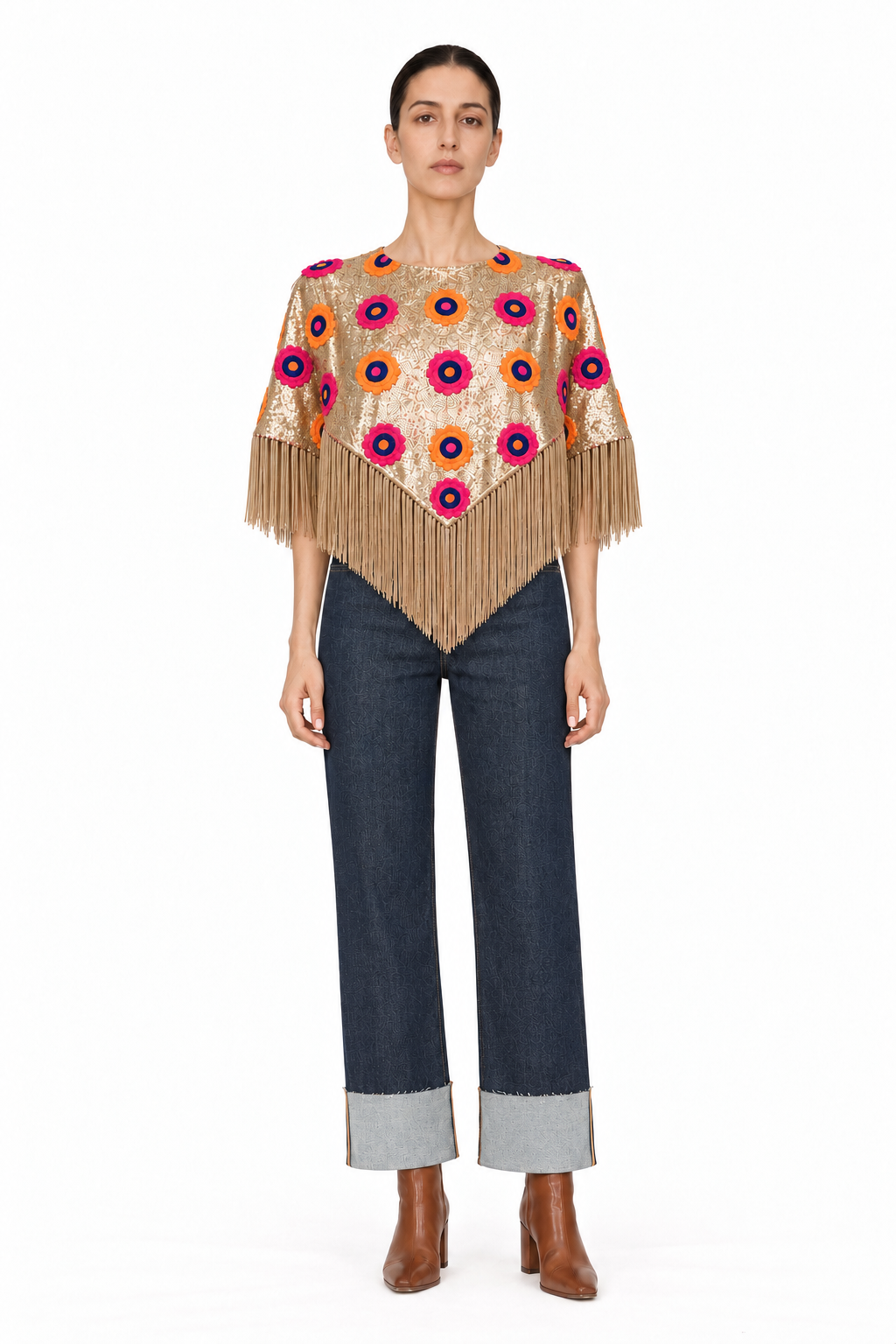 SOLEIL FLORAL EMBROIDERED SEQUIN CAPE