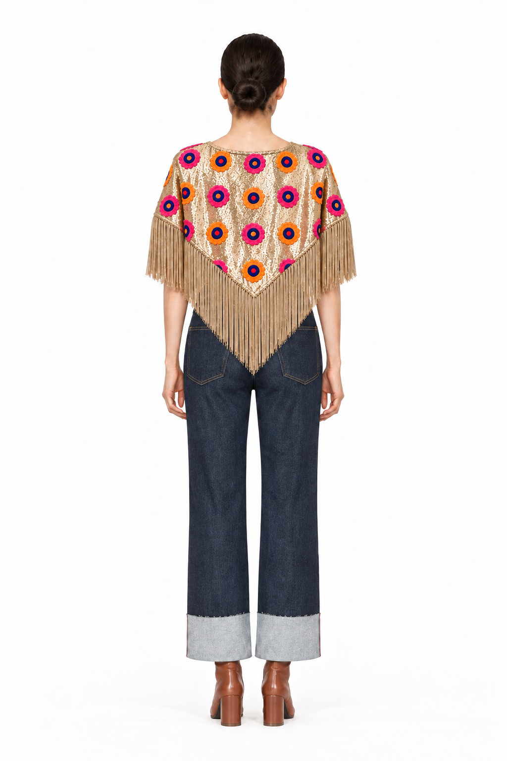 SOLEIL FLORAL EMBROIDERED SEQUIN CAPE