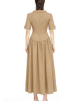 CAMEL POPLIN CORSET DETAILED DRESS